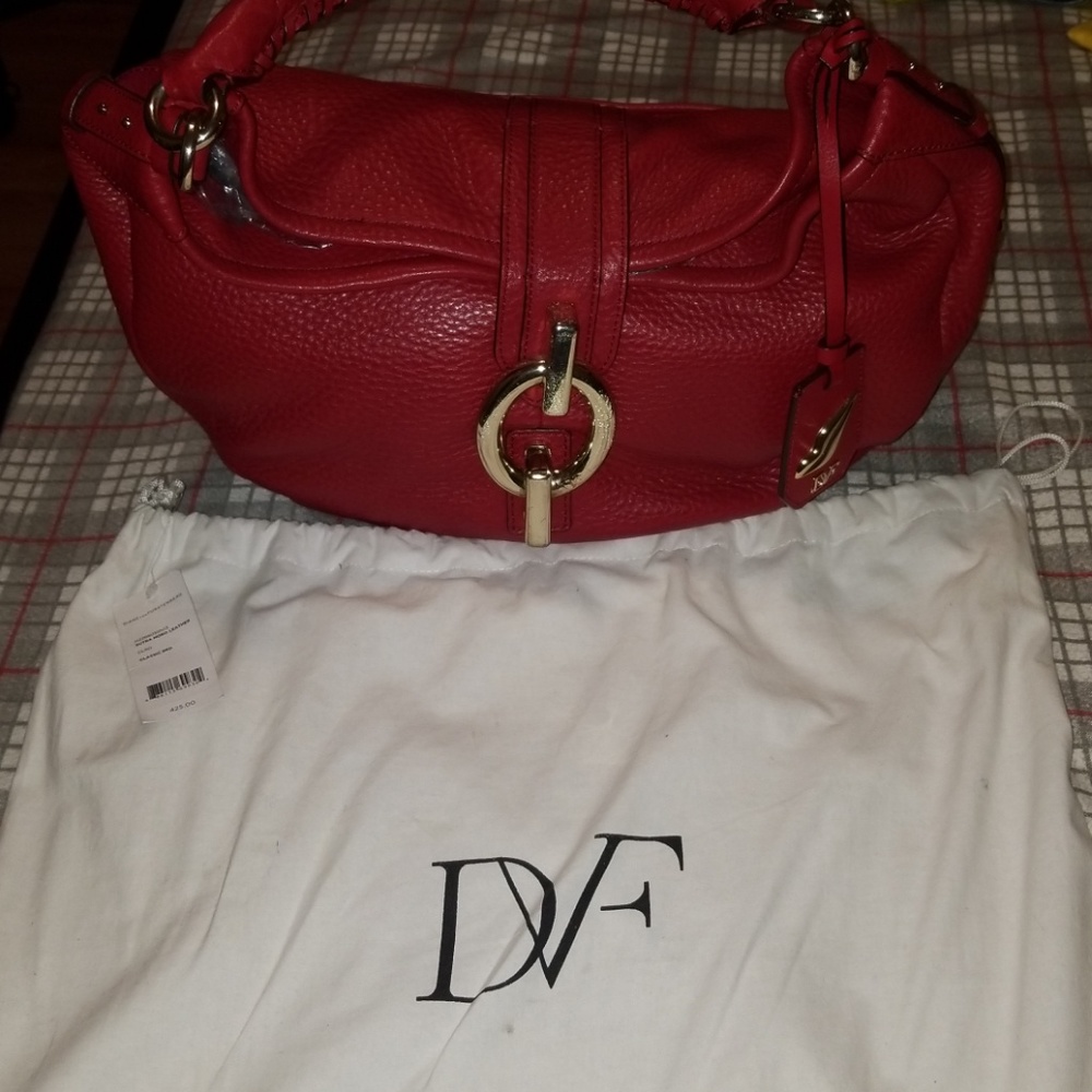 beautiful red soft pebble leather hobo bag